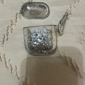 Glittery Silver AirPods Case with Clip